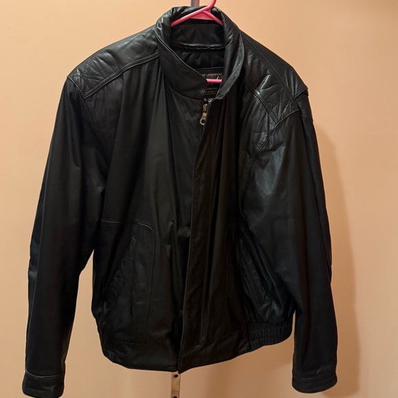 Vintage Reed Sportswear Leather Jacket Coat Size 42 Black Glossy Fight Club